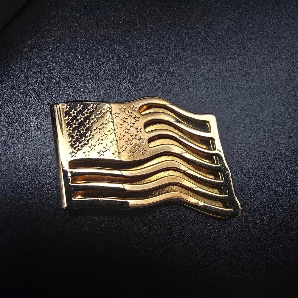 Avon American Flag Money Clip Gold Tone In Box NIB Vintage Jewelry